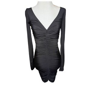 Jay Godfrey Bodycon Dress Ruched Cocktail Party Long Sleeve Black Size 2‎ NWOT